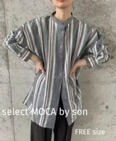 select MOCA by son リネンマルチストライプオーバーシャツ