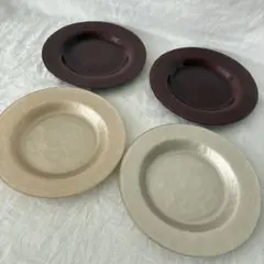 ガラス プレート　お皿　シルバー　小豆色　2種類　4枚セット