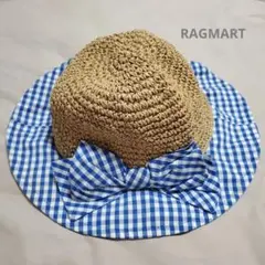 ラグマート 麦わら帽子 ギンガムチェック　ブルー