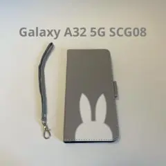 Galaxy A32 5G SCG08 ケースカバー 手帳型 うさぎグレー