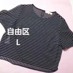 【自由区 】カットソー　トップス　ストライプ 半袖　サイズ40