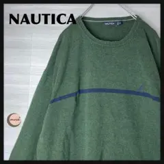 【人気カラー】ノーティカ ラウンドネック コットンニット セーター 深緑 古着