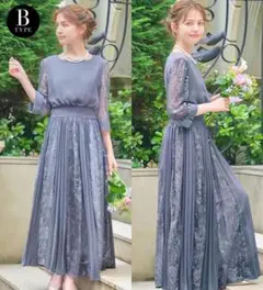 結婚式 お呼ばれドレス⭐︎グレーのレースプリーツパーティードレス