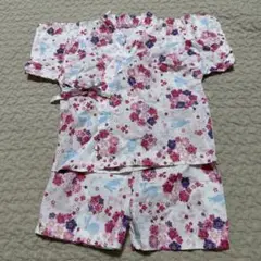 ベビー甚平 花柄ウサギ　ラメ　90cm