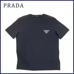 新品プラダPRADAメンズ異素材mix クルーネックロゴTシャツ黒#XL#XXL