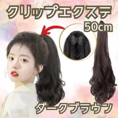 ポニーテール ウィッグ クリップ ダーク ブラウン 50cm ロング エクステ