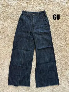 GU ダークブルー ワイドレッグデニム