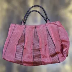 畳縁製 赤 プリーツデザイン ハンドバッグ