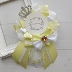 【推し活】ロゼット　55〜60mm　缶バッジ　黄色　白　ハンドメイド　磁石入り