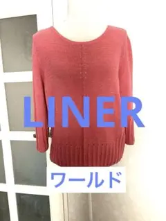 大きい　ワールド　LINEAR 薄手ニッ透かし編みセーター ピンク美品46