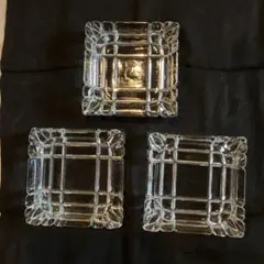 クリスタル正方形灰皿　3個セット 格子模様　昭和レトロ　新品未使用　美品です♪