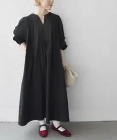 美品✨定価１.４万❤️　黒　シップスエニィ　洗える　カフタン パフ ワンピース