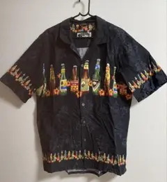 総柄 オープンカラー ハワイアンアロハシャツ　ビール柄