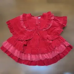 そばかす倶楽部:赤いフリル付きワンピース 90cm~