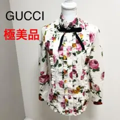 極美品 GUCCI グッチ 長袖 シャツ ブラウス 花柄 リボン 40 Lサイズ