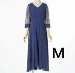 【美品】結婚式　お呼ばれ　ワンピース　ドレス　ブルー　レース　海外