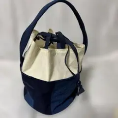 バケツ型トートバッグ ネイビー ベージュ　松阪木綿　ハンドメイド
