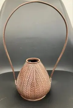 創業寛永元年　会津　竹藤製　網代造り　竹細工　竹編籠　花籠　花入　茶道具　華道具 茶道具 花籠（はなかご） 本宗全籠 竹手 宗全好写 (上塗竹入子)