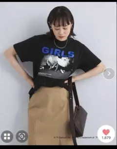 オーバーサイズ 黒Tシャツ GIRLSプリント　フォト