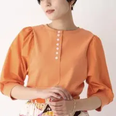 OPAQUE CLIP ストレッチリブ ボリュームスリーブカットソー オレンジ