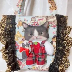 ジョーズ君アニマル柄フリルトートバッグ コヤンイサムチョン カラフル猫ちゃんと花