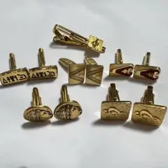 【まとめ売り】金色メッキ ネクタイピンとカフスボタンセット
