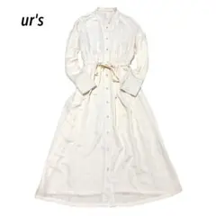 【ur's】ユアーズ シャツロングワンピース 七分袖 サイズM アイボリー