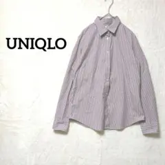 【美品】ユニクロ UNIQLO 長袖シャツ ストライプ 赤/白 Lサイズ