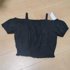 GU 黒 オフショルダー コットンレースブラウストップス　150cm　新品