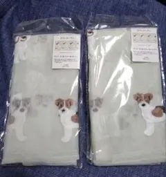 ３コインズ　犬柄刺繍　カフェカーテン2枚セット