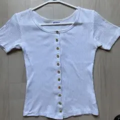 ホワイト　リブTシャツ カーディガン　綿 カットソー
