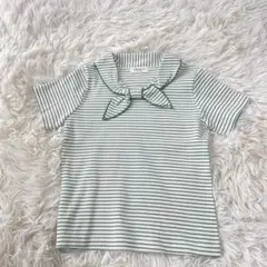 新品未使用　milkbalm リボン付き襟のストライプTシャツ 100cm