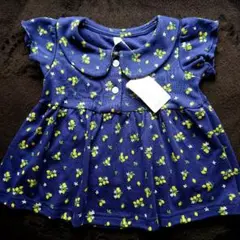 ベビー服 80cm 夏物 ワンピース 紺色 レモン柄 フリル袖 新品未使用