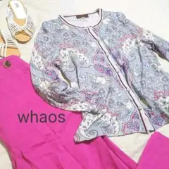 whaos カシミヤ混ペイズリー柄クルーネックカーディガン