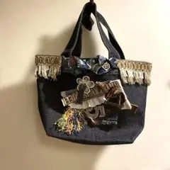 デニム フリンジ スニペットロールトートバッグNo.46