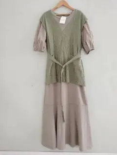 【w closet 】異素材ロングワンピース＆ベスト　　新品タグ付き
