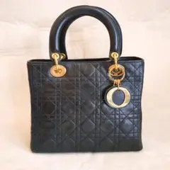 ChristianDior レディディオール ラムレザー ハンドバッグ 黒