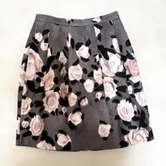 ◆美品◆イタリア製 TOMASO 花柄ジャガード タックスカート ウール混 XL