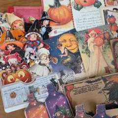 ハロウィン　三連ポケット　カードセット　コラージュ素材　ジャンクジャーナル