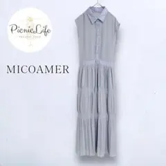 美品【ミコアメリ】ノースリーブシアー切替シャツワンピース ロング丈 ティアード