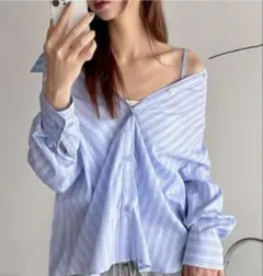 グレイル　3wayビックシャツ　ストライプオフショルダーシャツ