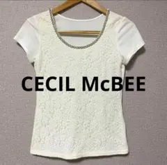 【美品】CECIL McBEE（セシルマクビー）レース×ビジュー付きTシャツ M