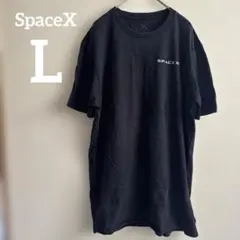 SpaceX ブラック Tシャツ L ワンポイント 無地 Uネック 半袖