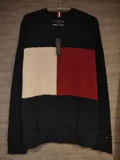 L 新品 タグ付き TOMMY HILFIGER ケーブルセーター ネイビー