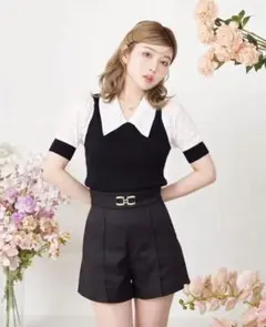 darich♡ハイウエストタックショートパンツ(BLK)