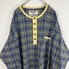 USA古着 baker street ヘンリーネック ロンT チェック Tシャツ
