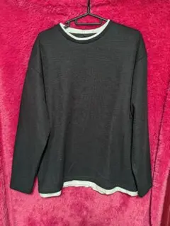 しまむら　ファイバーヒート　デオリッチ　クロッシー　ワッフル　ロングTシャツ　黒