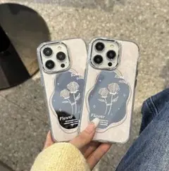 ミラー 韓国 アイフォンケース iPhone14ケース バラ 花