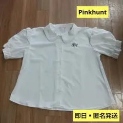 お買い得▪ピンクハント 可愛く上品なホワイト フリル付き 半袖ブラウス L