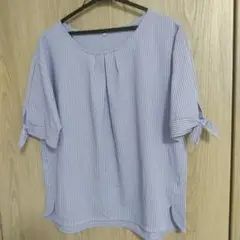 ストライプ柄 半袖シャツ 袖リボン付き LLサイズ